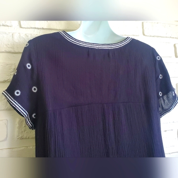 Blue Rain Boho Peasant Dress Black & White Embroidery Eyelet Size Small - Picture 7 of 12